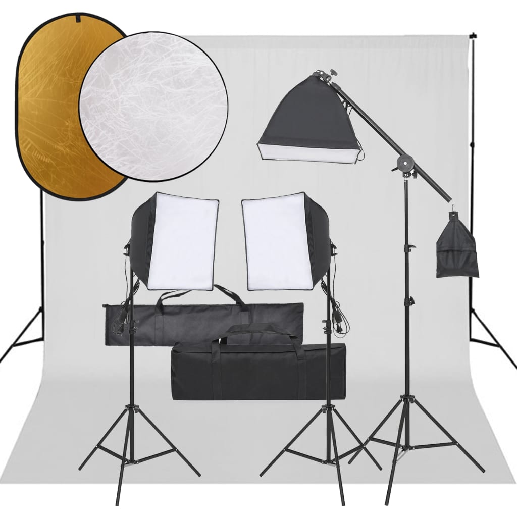 Vidaxl Photo Studio Set med belysningssæt, baggrund og reflektor