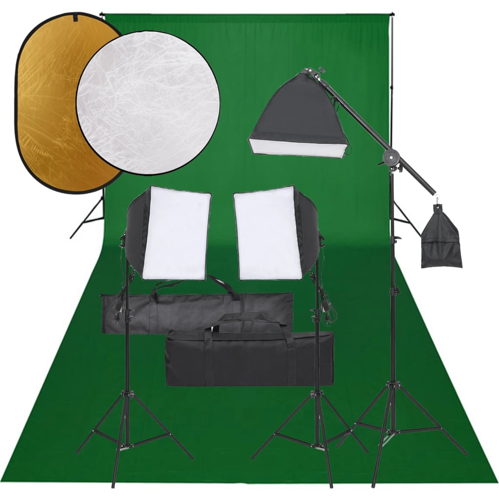 Vidaxl Photo Studio Set mat dem Luuchte Set, Hannergrond a Reflektor