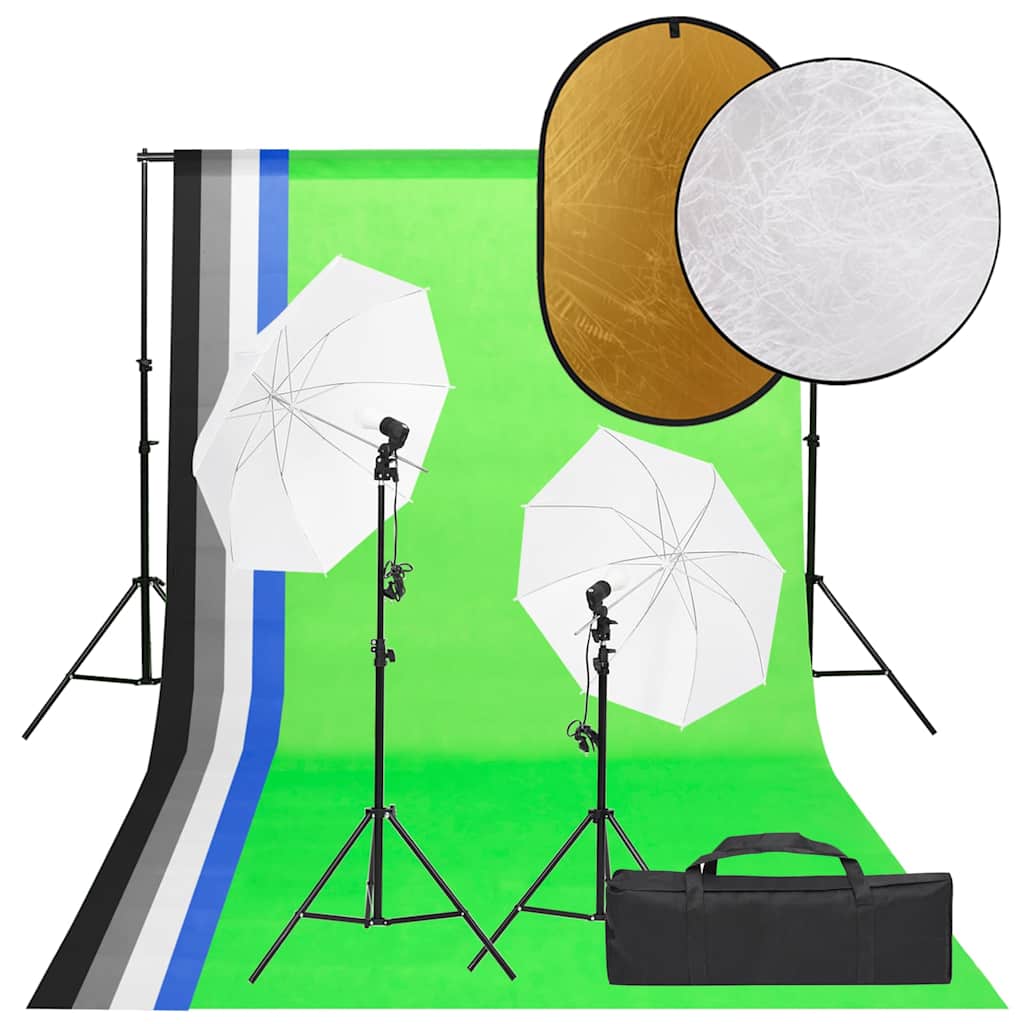 Kit de studio photo Vidaxxl avec kit d'éclairage, fond et réflecteur