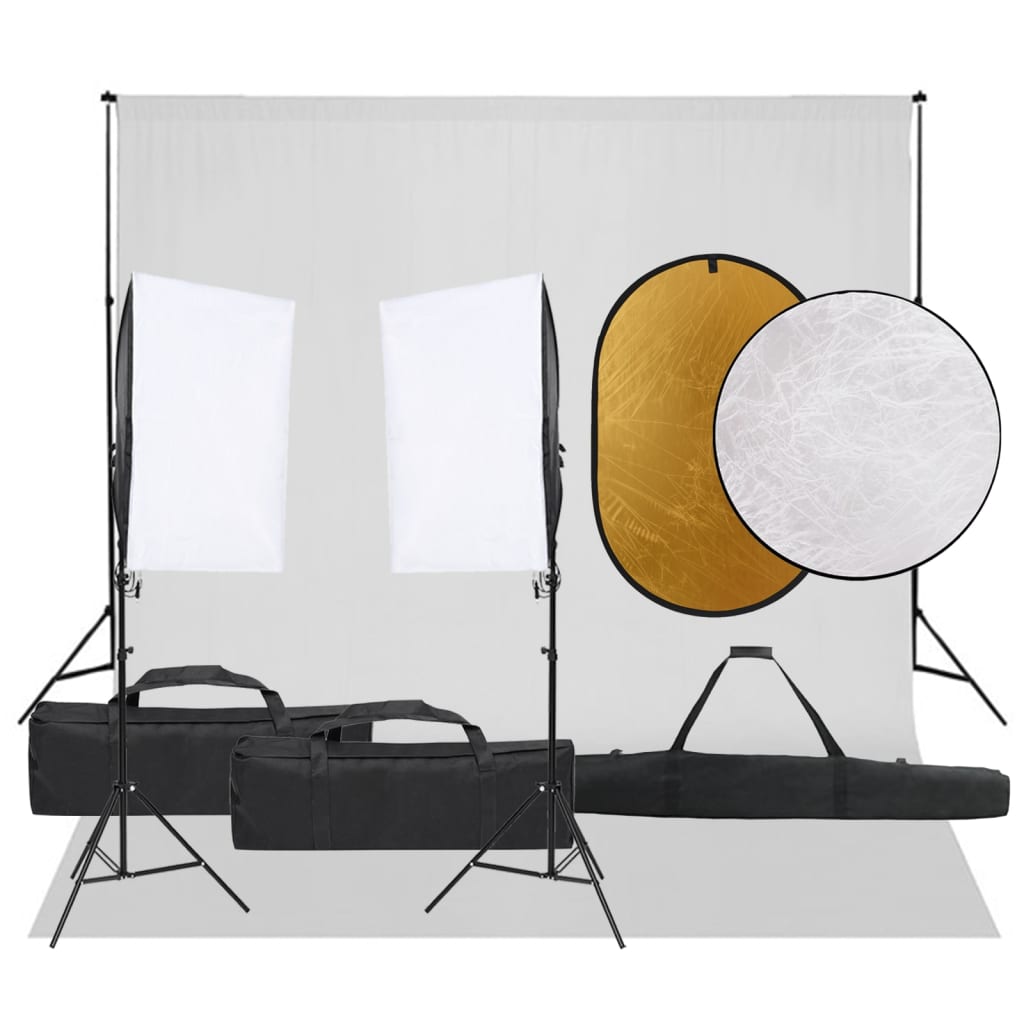 Vidaxl Photo Studio Set med belysningssæt, baggrund og reflektor