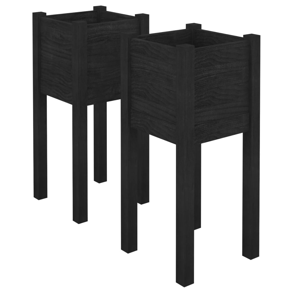 Vidaxl Planters 2 PCS 31x31x70 cm Solid furu svart