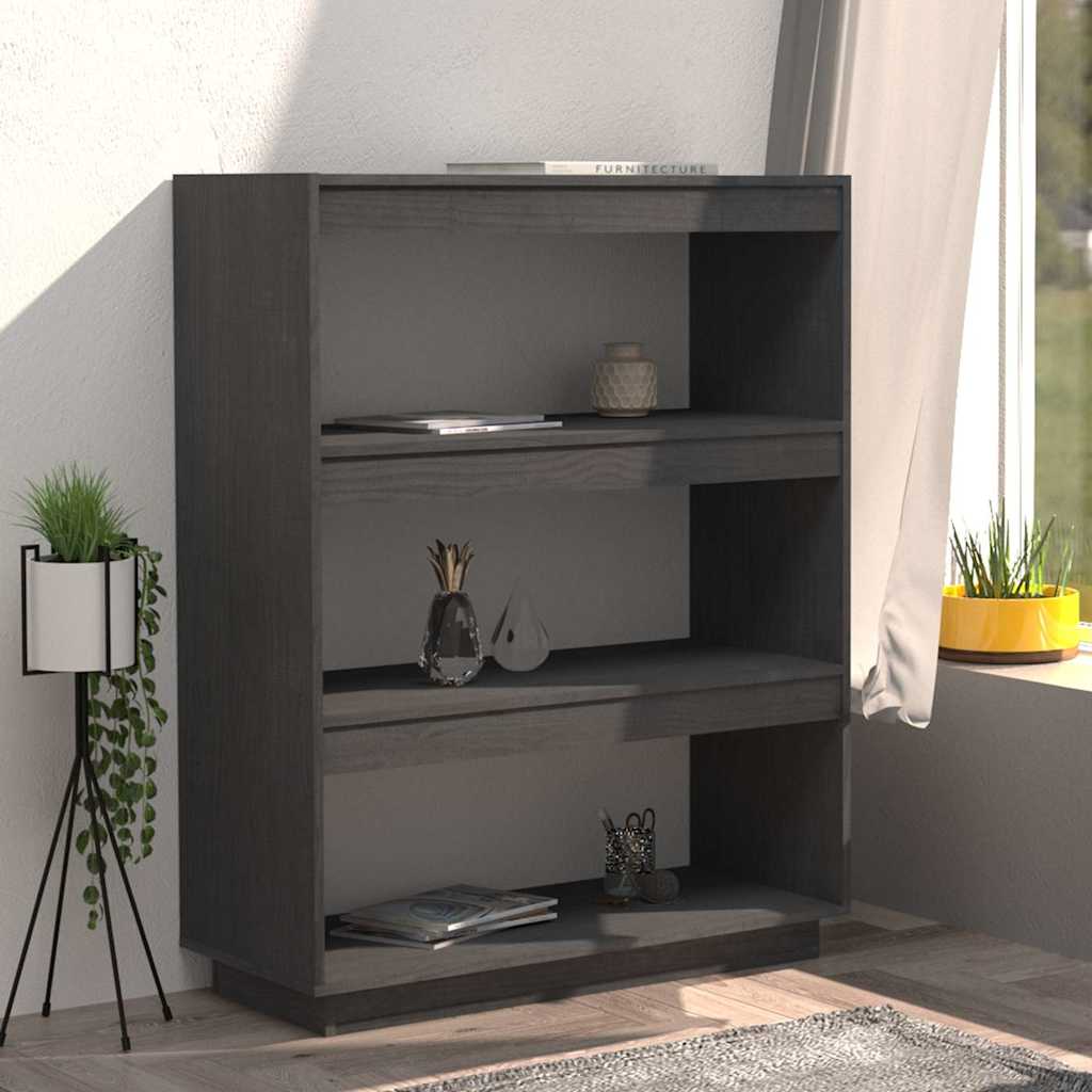 Vidaxl boekenkast kamerscherm 80x35x103 cm massief grenenhout grijs