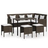 Vidaxl 5-delige loungeset met kussens l-vormig poly rattan bruin