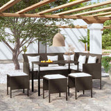 Vidaxl 5-delige loungeset met kussens l-vormig poly rattan bruin