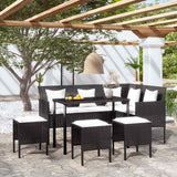 Vidaxl 5-delige loungeset met kussens l-vormig poly rattan zwart