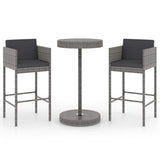 Vidaxl 3-delige tuinbarset met kussens poly rattan grijs