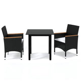 Vidaxl 3-delige tuinset met kussens poly rattan zwart