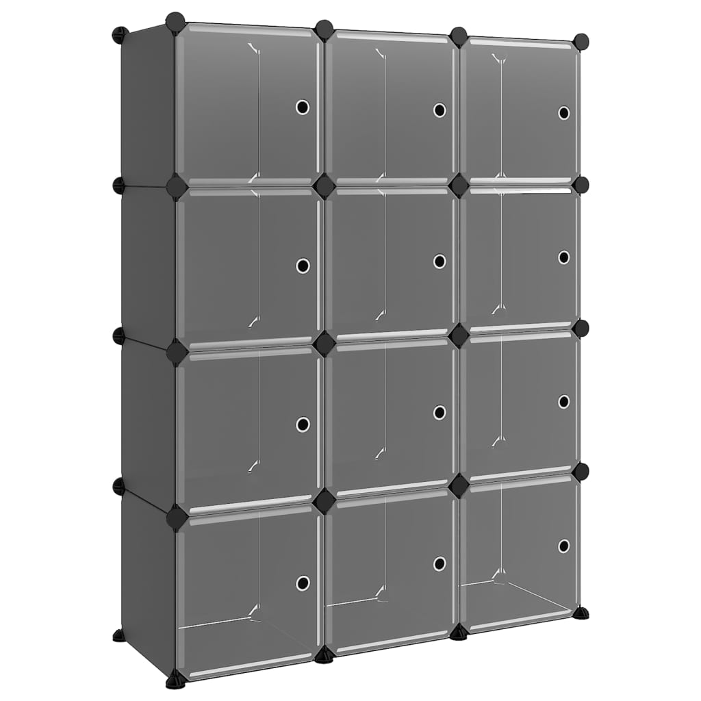 Vidaxl Storage mobili con 12 scomparti e porte in polipropene nero