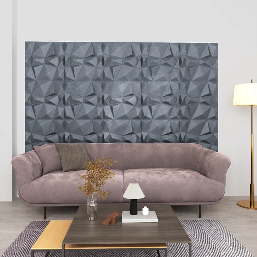 Vidaxl 24 St Wall Panels 3D Diamond 6 m² 50x50 cm grå