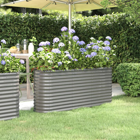Vidaxl Planter 152x40x68 cm en poudre-gris en acier recouvert