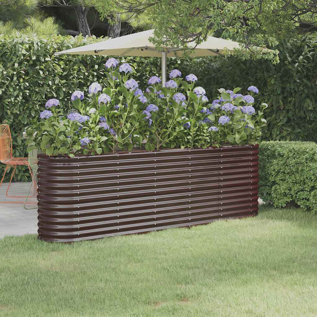 Boîte de planification Vidaxl 224x40x68 cm en poudre et en acier recouvert de brun