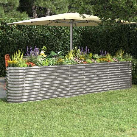Vidaxl planteur 332x40x68 cm en poudre en acier couché argenté de couleur