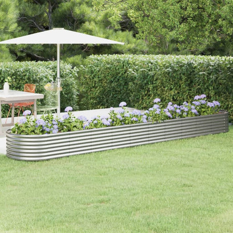 Boîte de planification Vidaxl 440x80x36 cm en poudre en poudre en argent en acier coloré