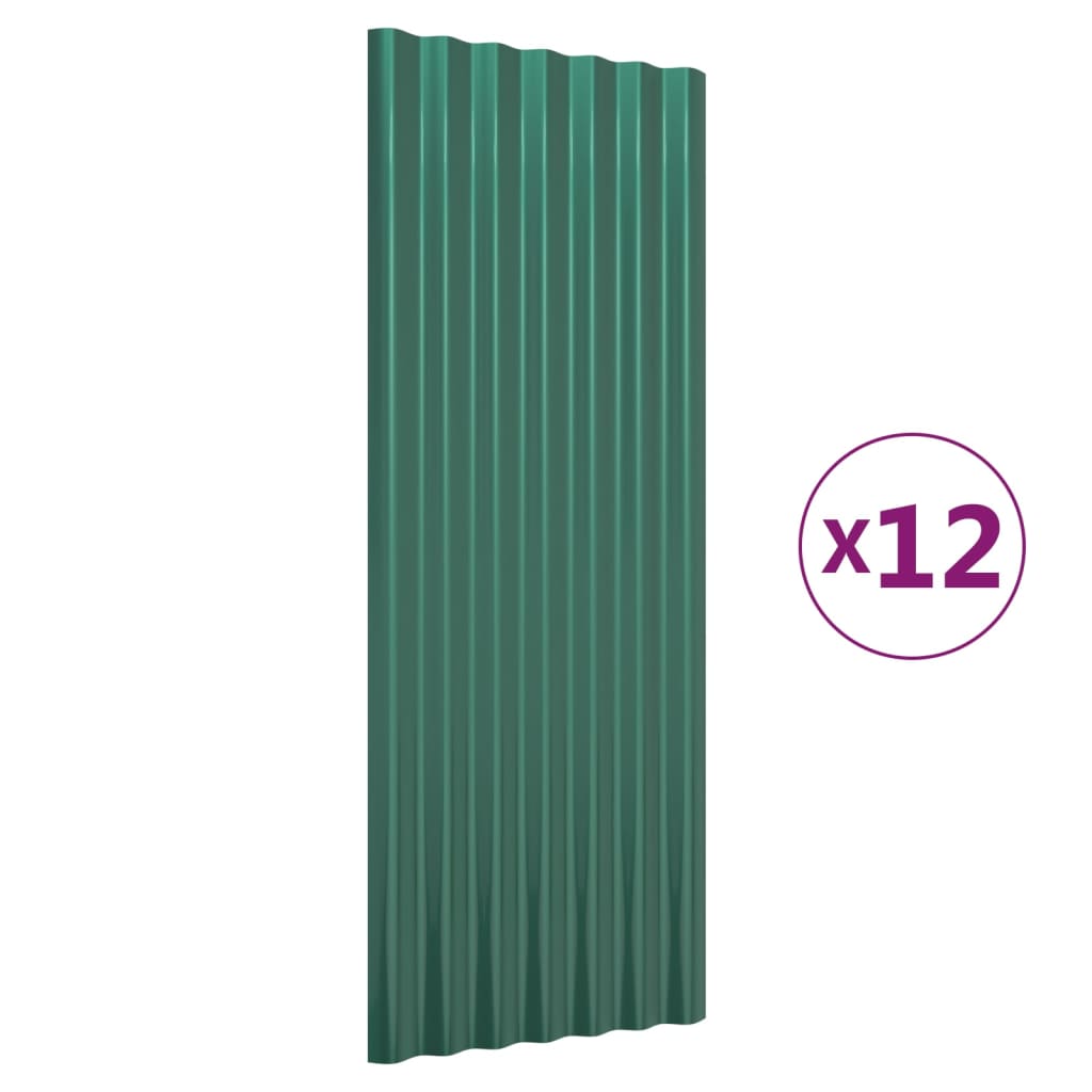 Vidaxl Dach Panels 12 st 100x36 cm puder-kooked Stahl gréng