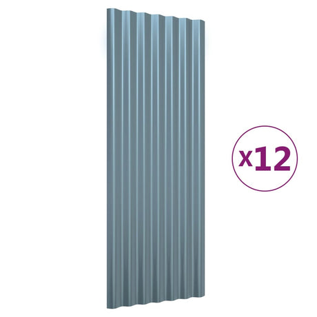 Panneaux de toit Vidaxl 12 ST 100x36 cm en poudre et gris en acier recouvert