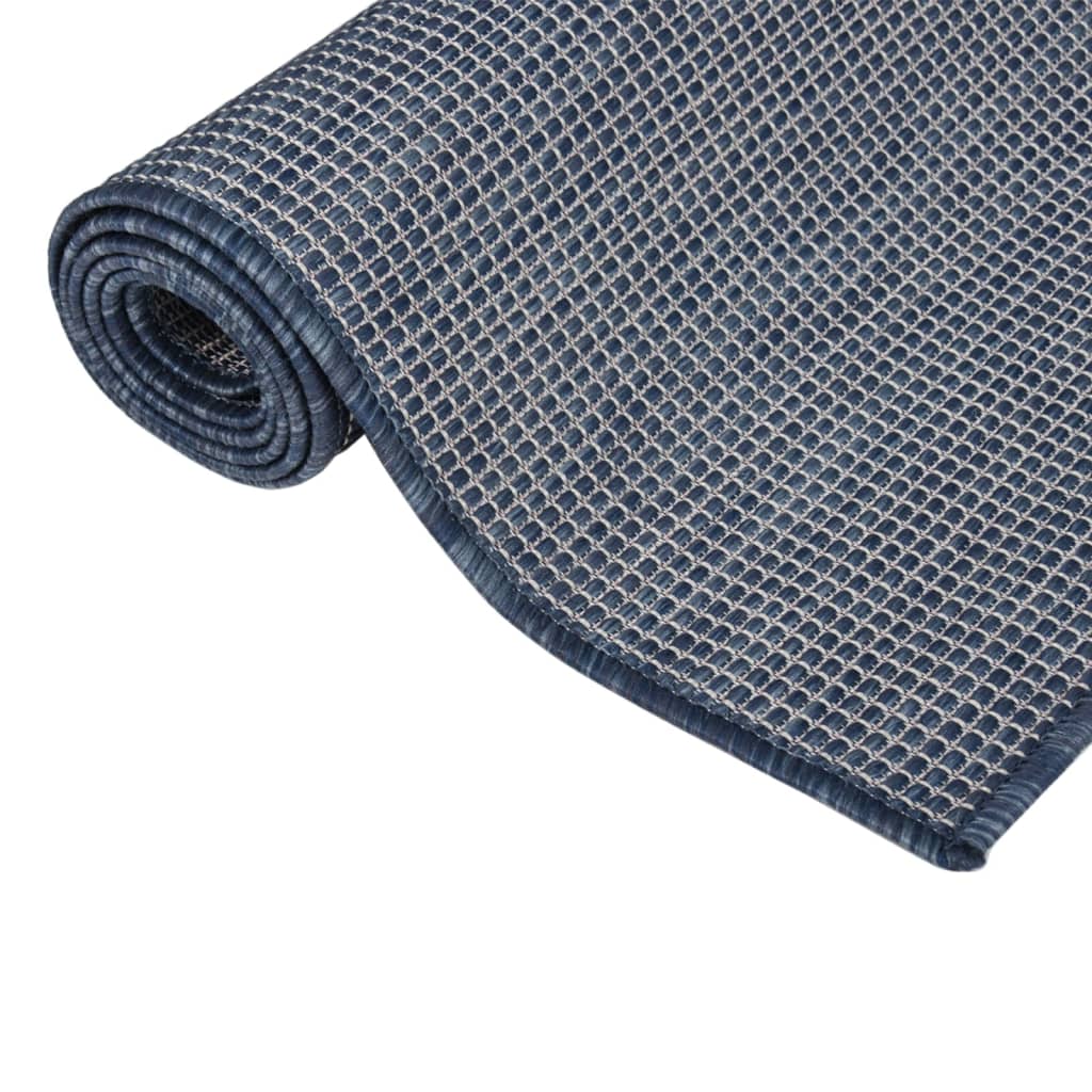 Vidaxl extérieur tapis plat tissé 80x250 cm bleu