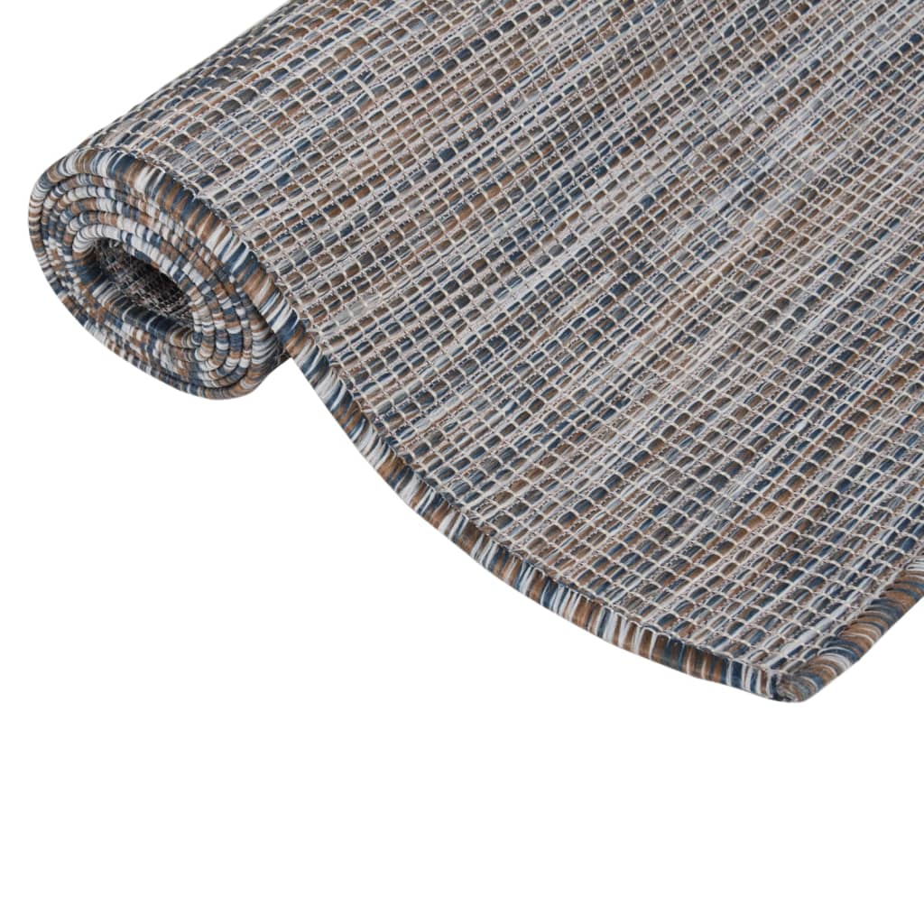 Vidaxl Extérieur tapis plat tissé 100x200 cm brun et bleu