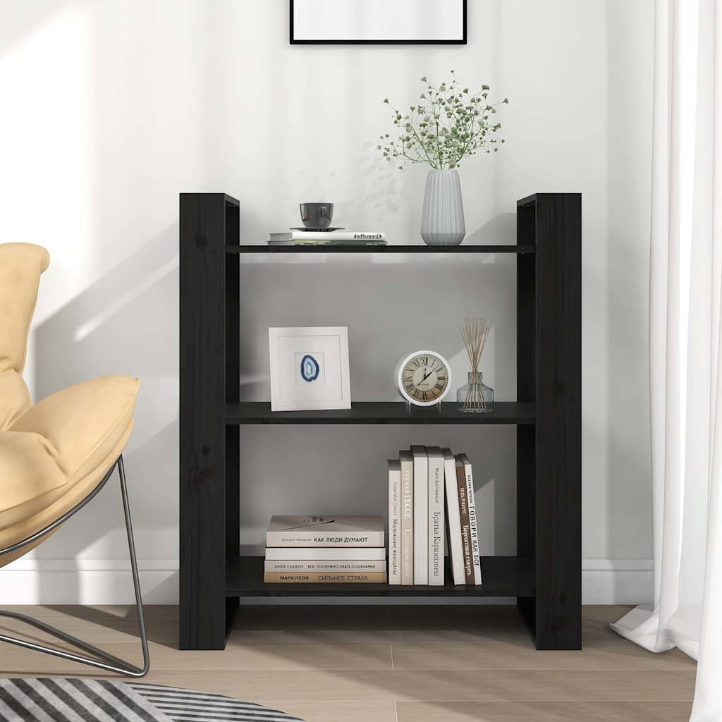 Vidaxl boekenkast kamerscherm 80x35x91 cm massief grenenhout zwart