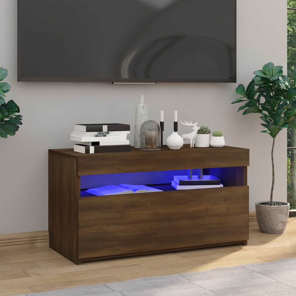 Vidaxl tv-meubel met led-verlichting 75x35x40 cm bruin eikenkleur