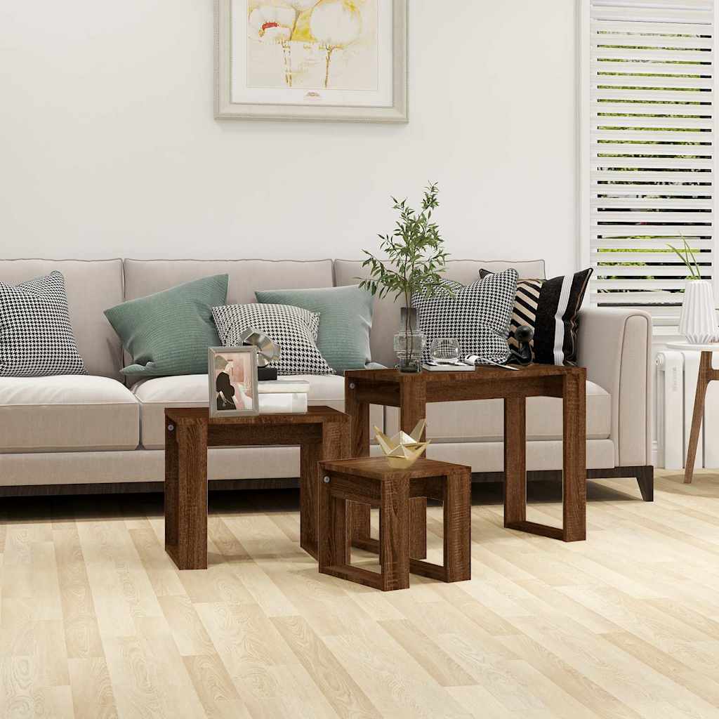 Vidaxl 3-delige tafeltjesset bewerkt hout bruin eikenkleur