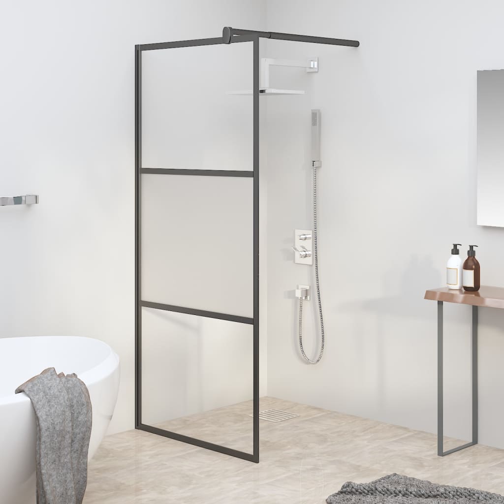 Vidaxl walk-in brusevæg 90x195 cm halvmat esg glas sort