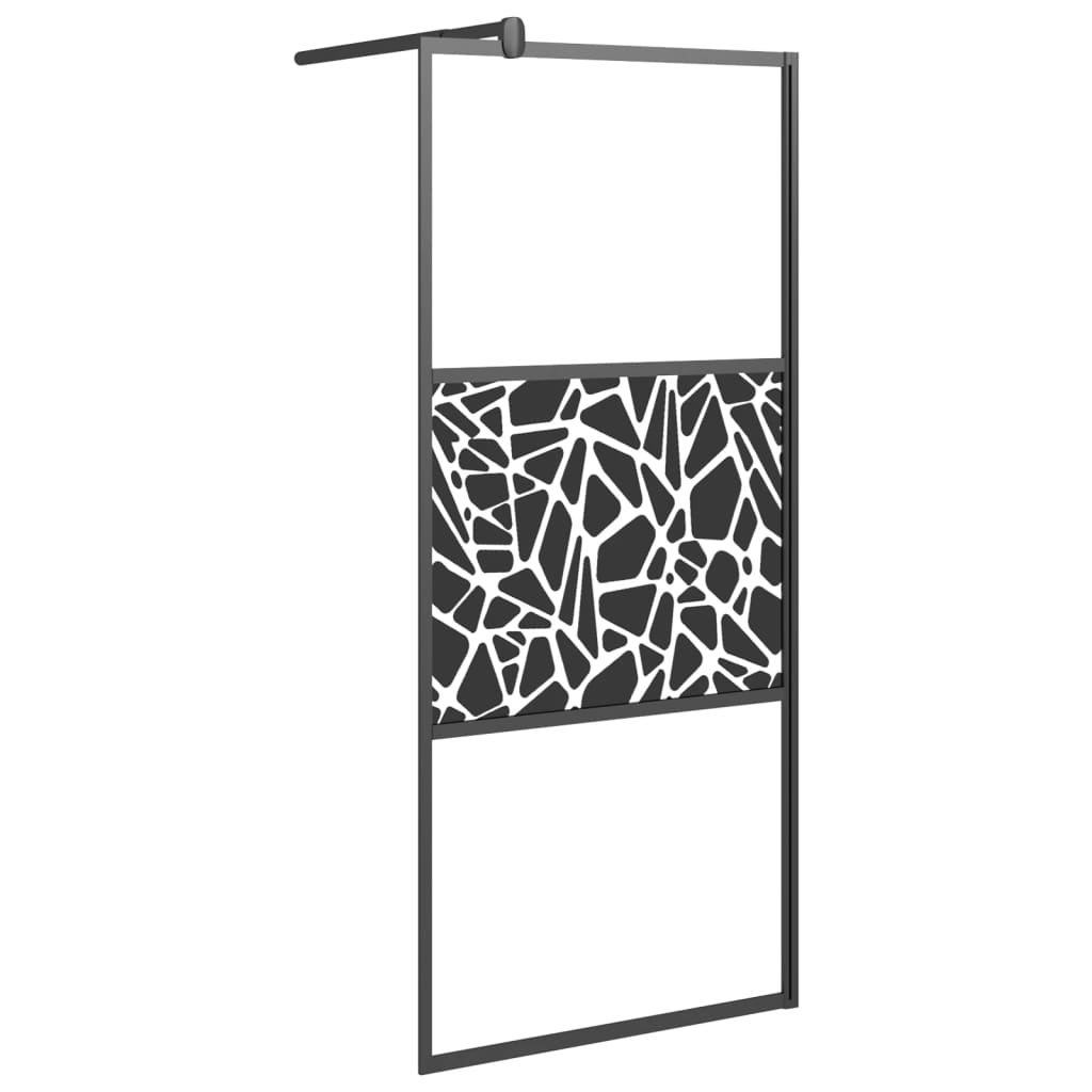 Vidaxl walk-in brusevæg med stenmotiv 80x195 cm esg glas sort