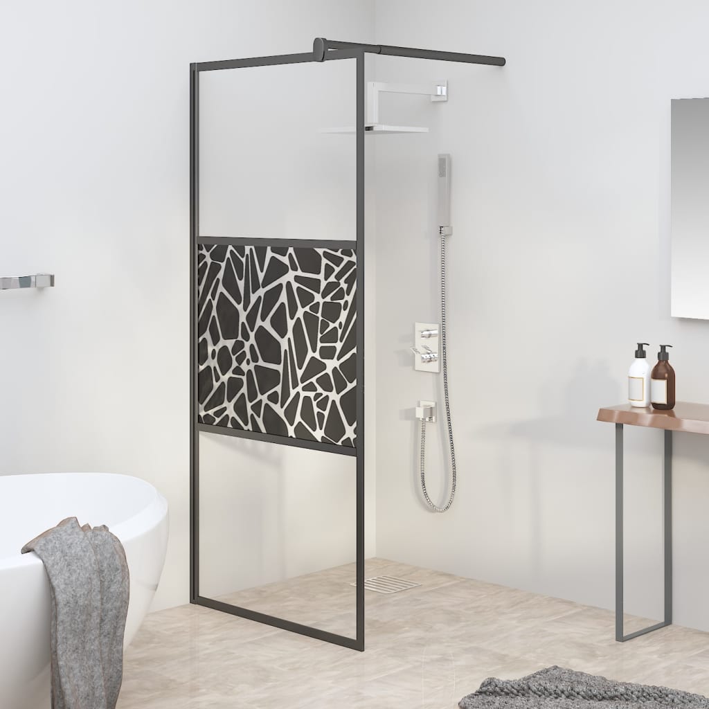 Vidaxl walk-in brusevæg med stenmotiv 90x195 cm esg glas sort