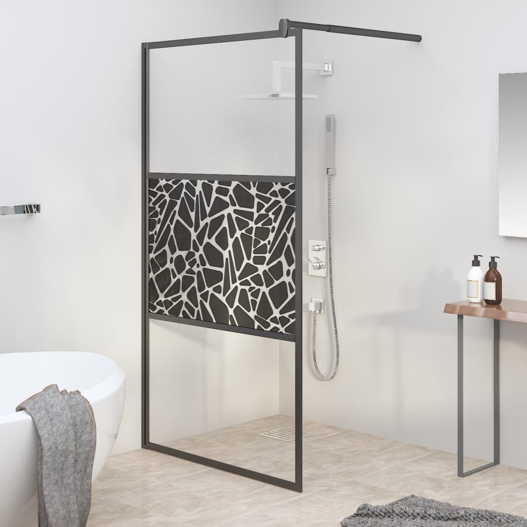 Vidaxl walk-in brusevæg med stenmotiv 100x195 cm esg glas sort