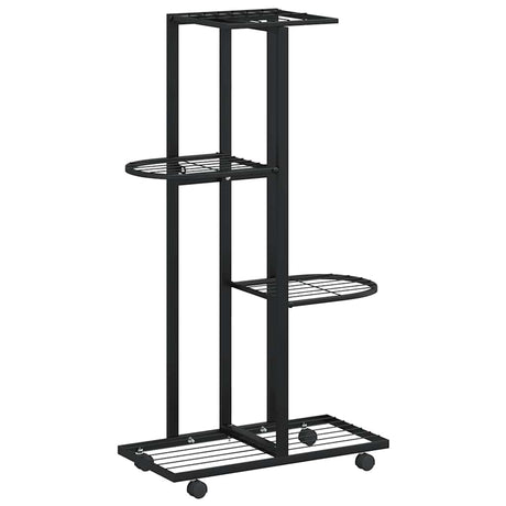 Support de fleur vidaxl avec roues 4 couches 44x23x80 cm de fer noir