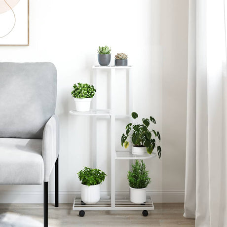 Norme de fleur Vidaxl avec roues 4 couches 44x23x80 cm Blanc