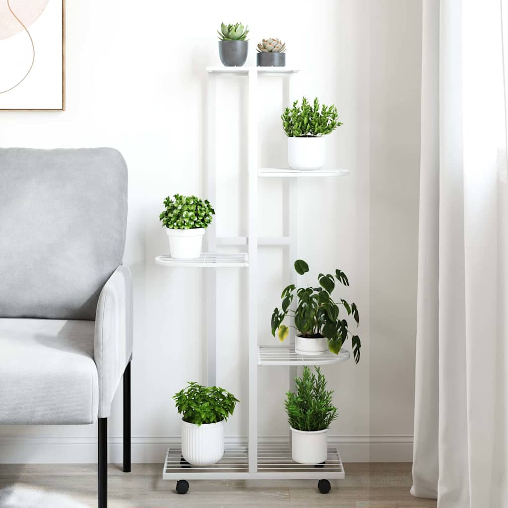 Norme de fleur de Vidaxl avec roues 5 couches 44x23x100 cm Blanc