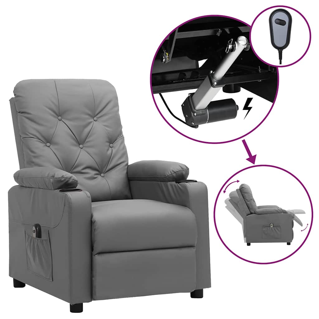 Vidaxl fauteuil verstelbaar elektrisch kunstleer grijs