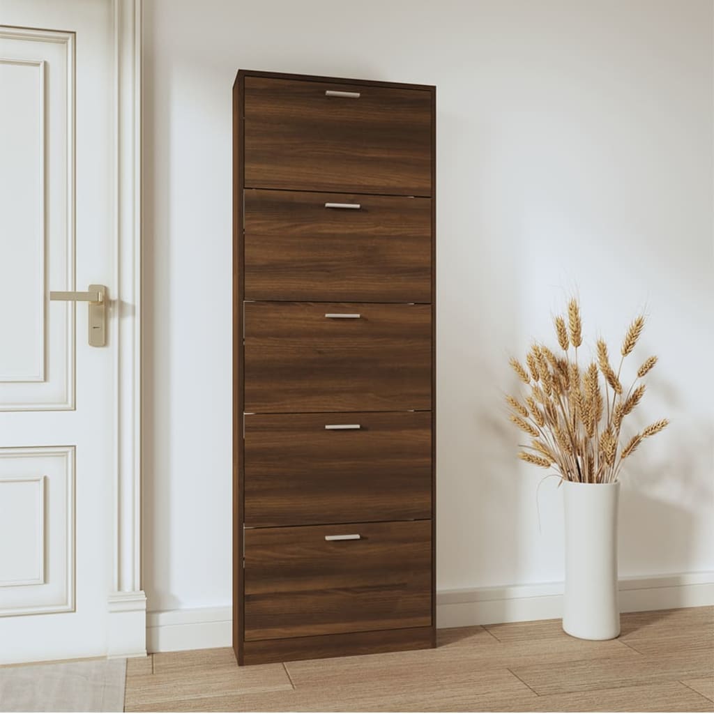 Armoire à chaussures Vidaxl 59x17x169 cm Couleur de chêne brun en bois propriété