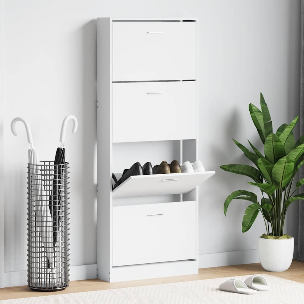 Armoire à chaussures Vidaxl 59x17x150 cm bois transformé haut brillant blanc