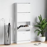 Armoire à chaussures Vidaxl 59x17x150 cm bois transformé haut brillant blanc