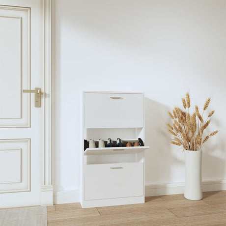 Armoire à chaussures Vidaxl 59x17x108 cm en bois de bois haute brillant blanc
