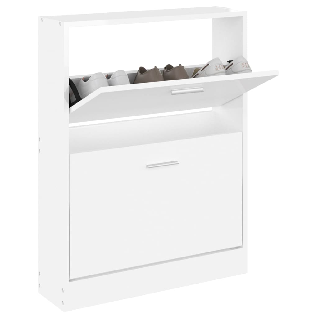 Vidaxl Cabinet da scarpe 59x17x81 cm Bianco lucido in legno trasformato