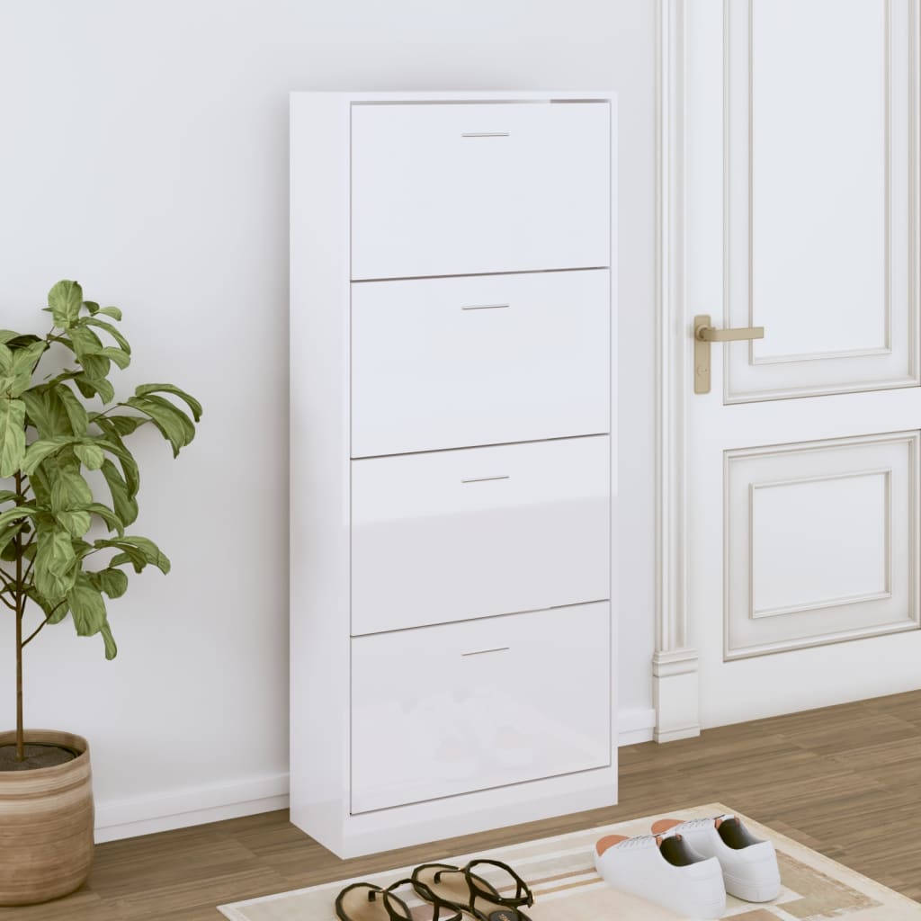 Skříňka na boty Vidaxl 63x24x147 cm Vlastní dřevo High Gloss White