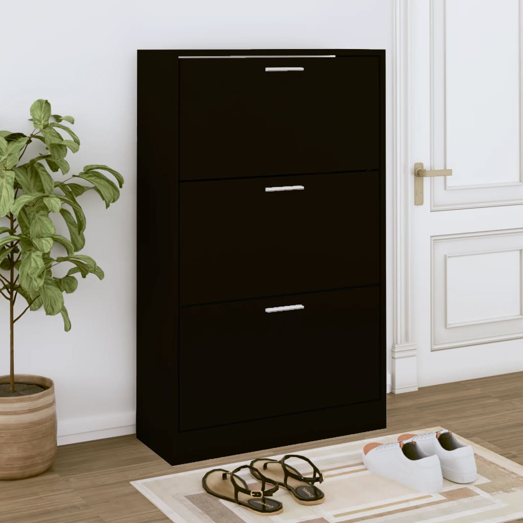 VidaXL Shoe cabinet 63x24x103 cm Processed Wood Black