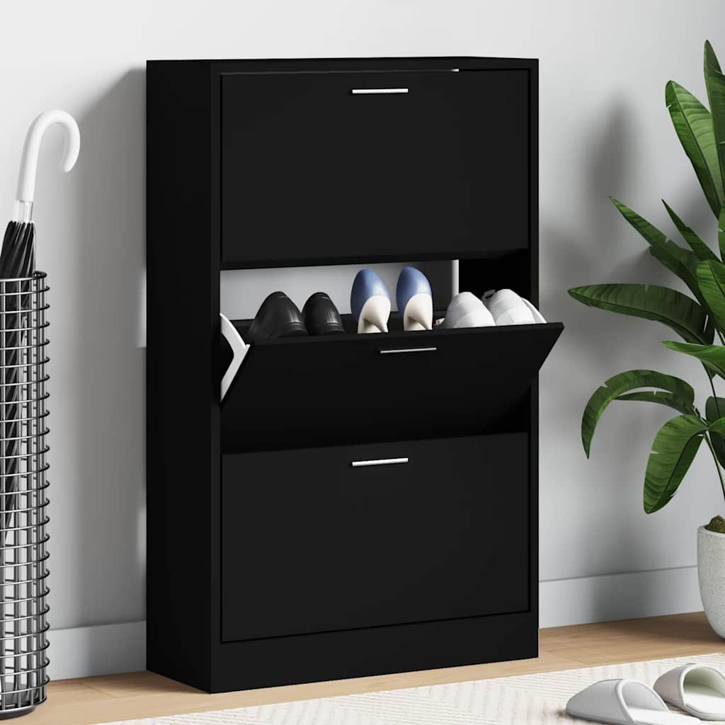 Armoire à chaussures Vidaxl 63x24x103 cm Bois transformé noir