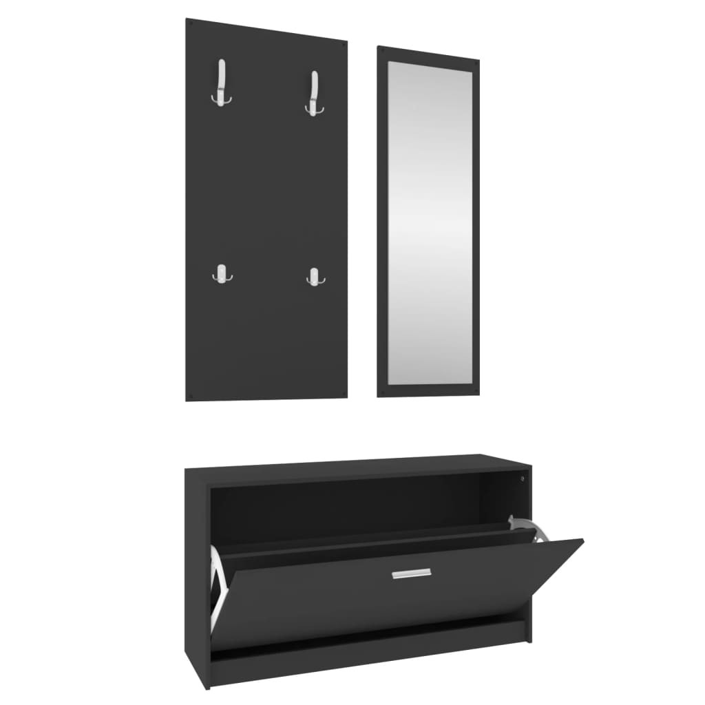 Vidaxl Shoe Cabinet Set 3-i-1 Redigerad trä svart