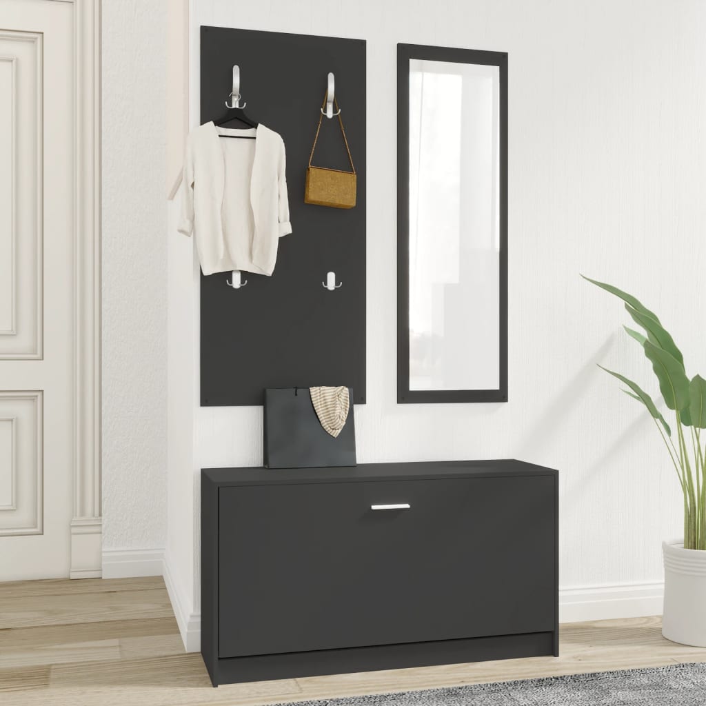 Vidaxl Shoe Cabinet Set 3-i-1 Redigerad trä svart