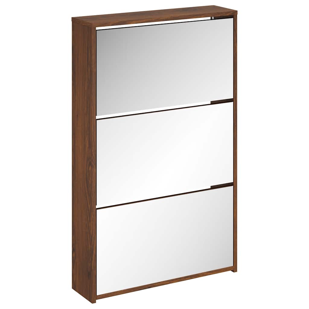 VidaXL Armoire à chaussures avec miroir 3 niveaux 63x17x102,5 cm chêne brun