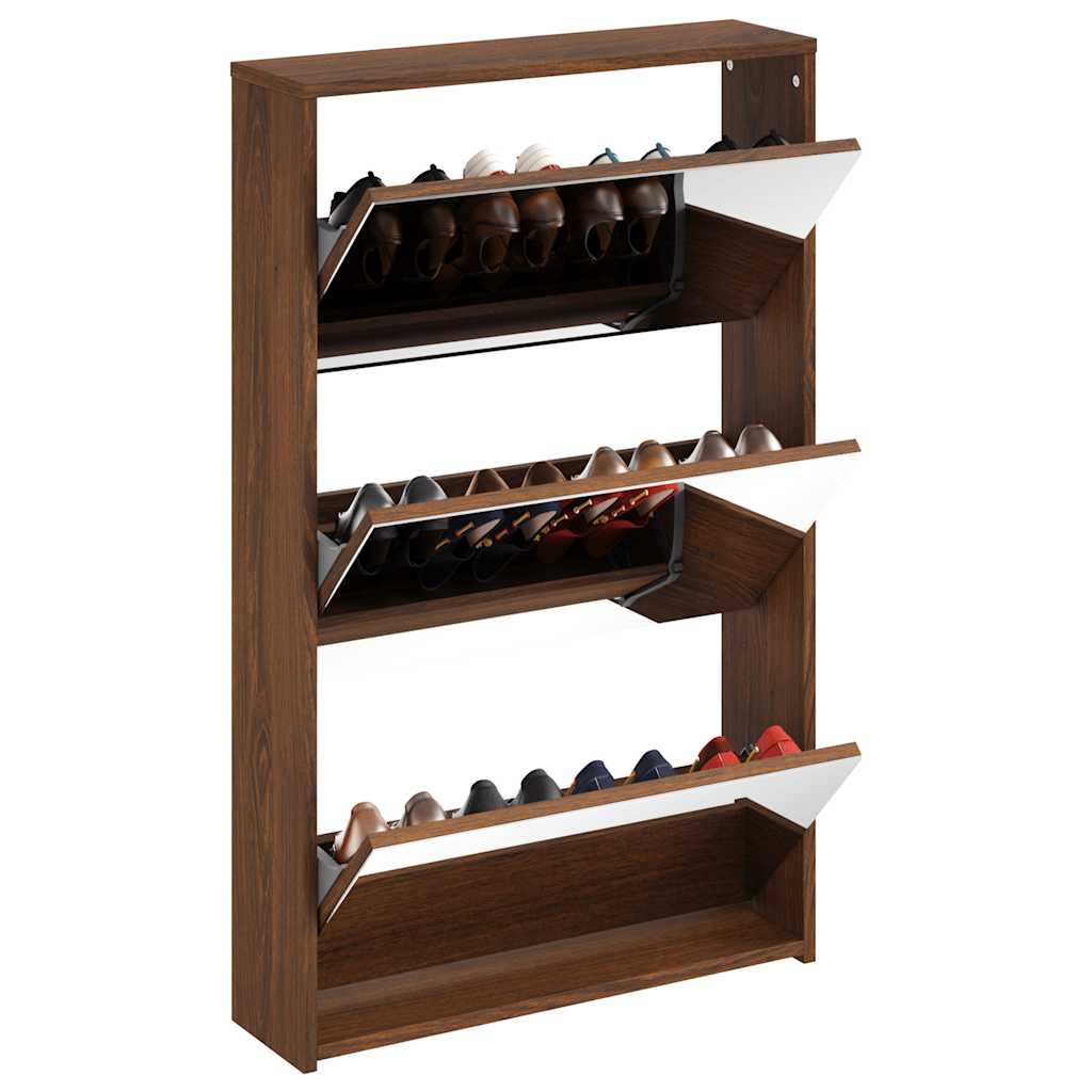 VidaXL Armoire à chaussures avec miroir 3 niveaux 63x17x102,5 cm chêne brun