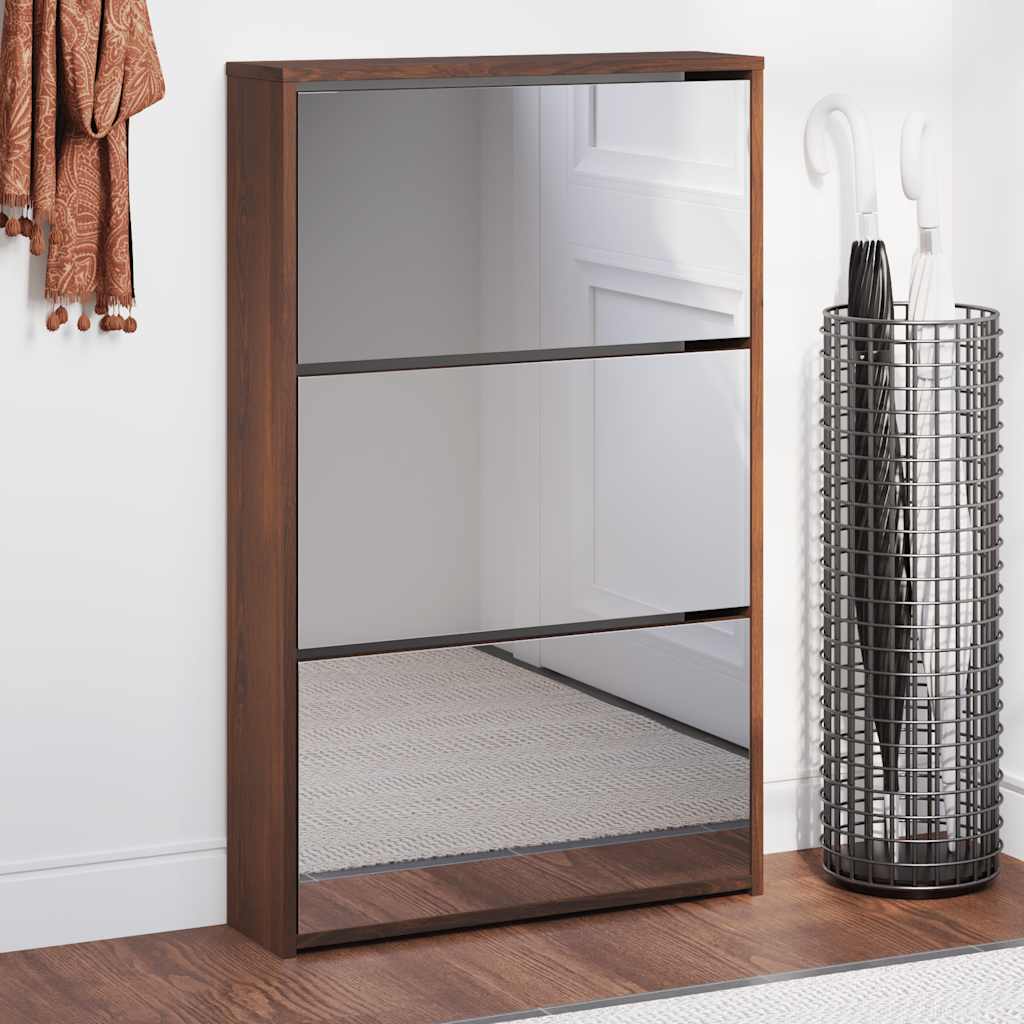 VidaXL Armoire à chaussures avec miroir 3 niveaux 63x17x102,5 cm chêne brun