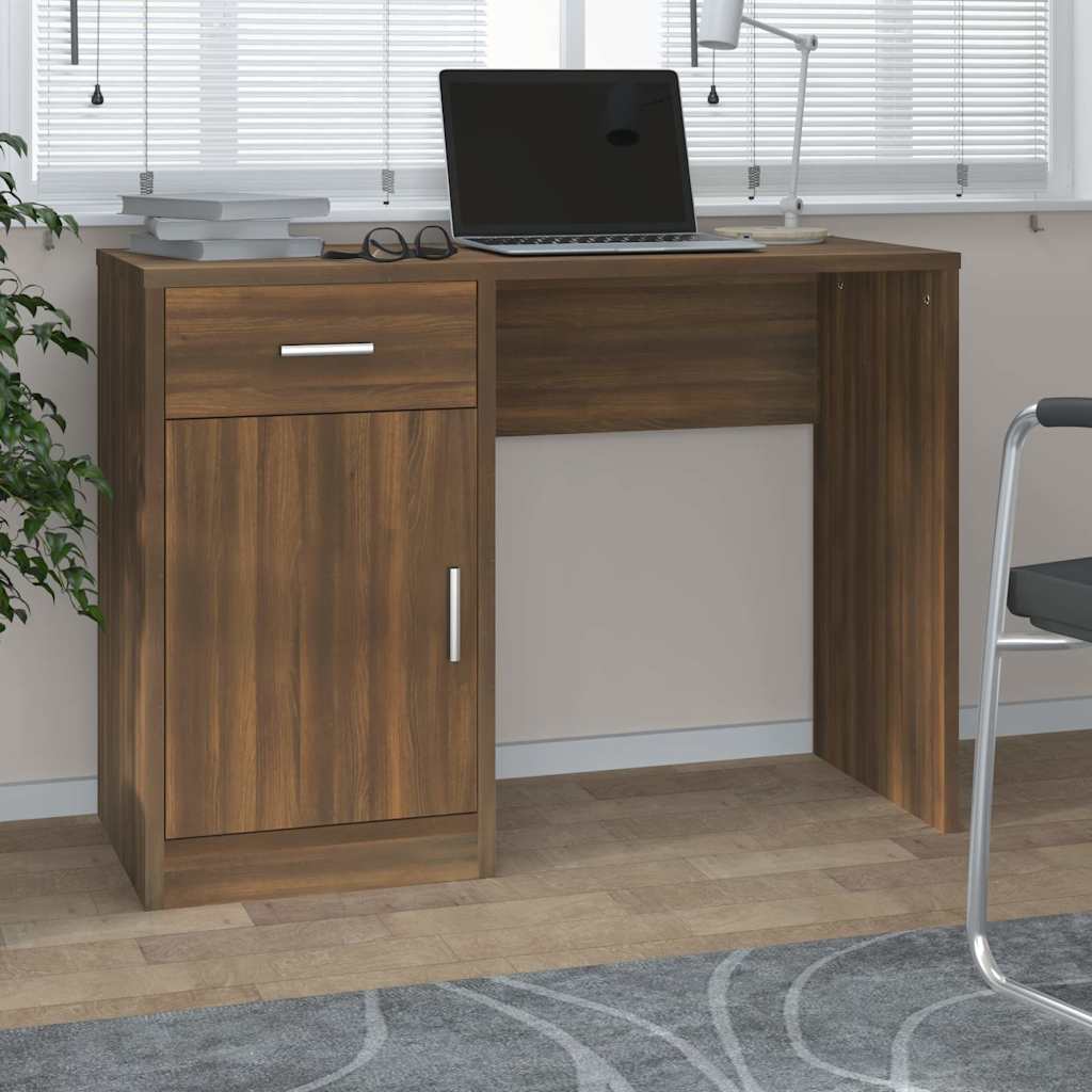 Vidaxl bureau met kast en lade 100x40x73 cm bewerkt hout bruineiken