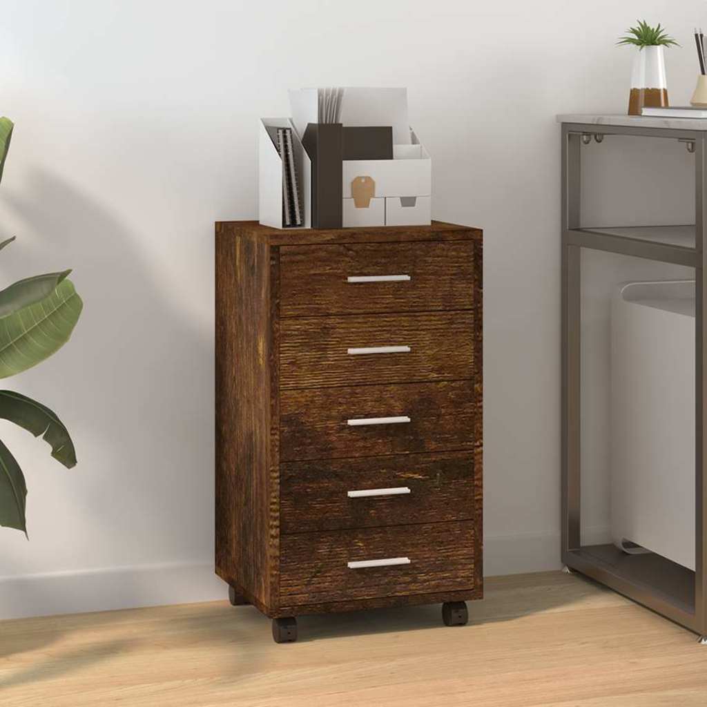 Vidaxl ladekast met wieltjes bewerkt hout gerookt eikenkleurig
