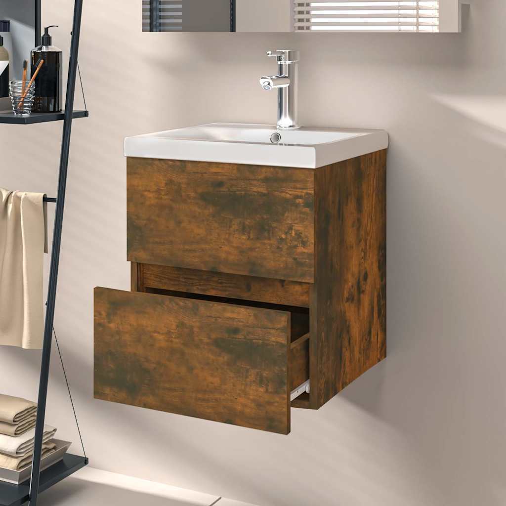 Vidaxl wastafelkast 41x38,5x45 cm bewerkt hout gerookt eikenkleurig