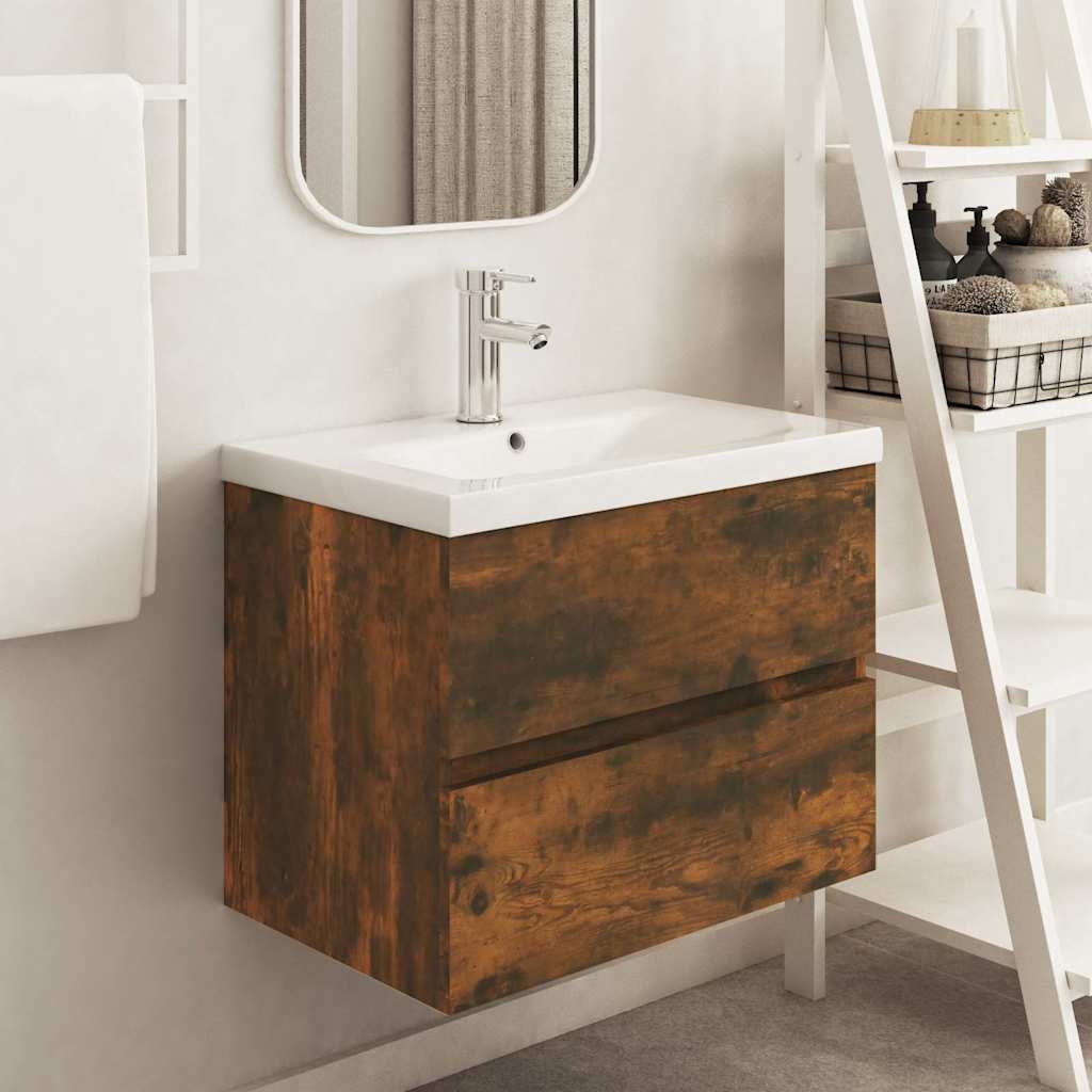 Vidaxl wastafelkast 60x38,5x45 cm bewerkt hout gerookt eikenkleurig
