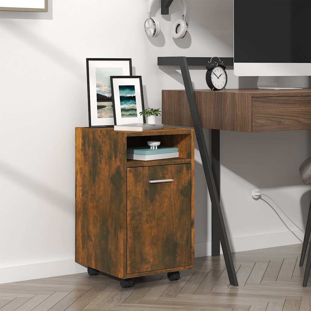Vidaxl bijzetkast met wielen 33x38x60 cm bewerkt hout gerookt eiken